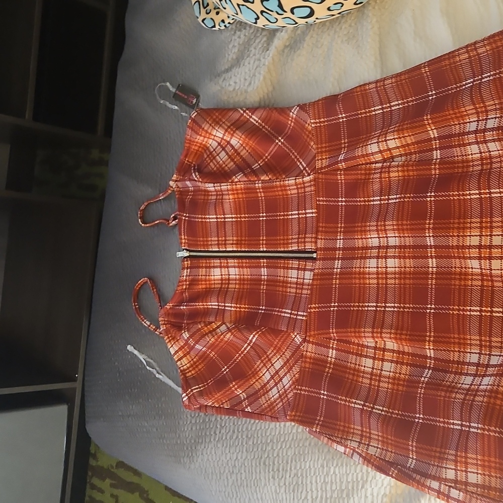 No Boundaries Plaid Mini Dress in Red and Orange
